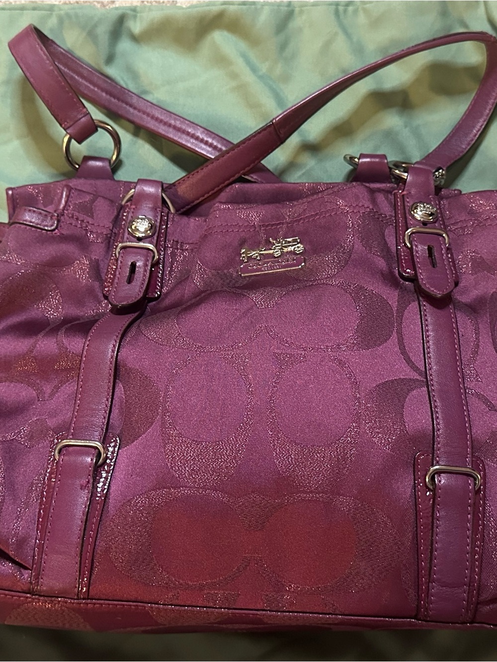 Coach Purple Signature C Jacquard Buckle Shoulder Bag